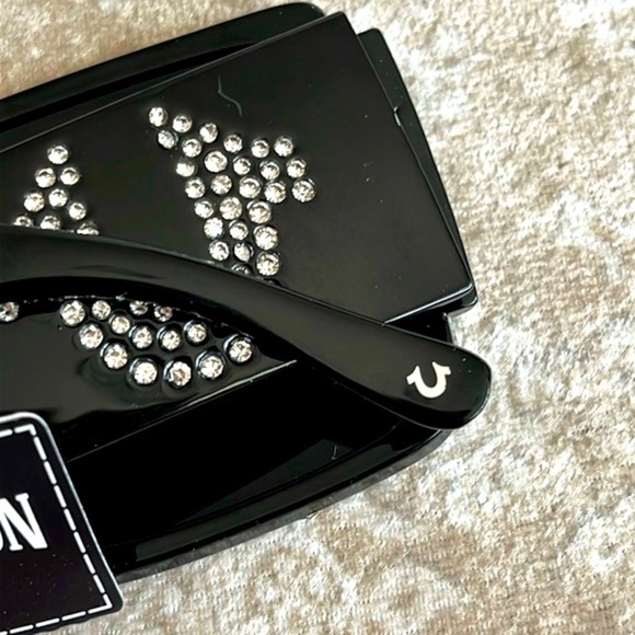 Brand New True Religion Oversized Black Square Sunglasses w/ Rhinestone Logo - Picture 15 of 16